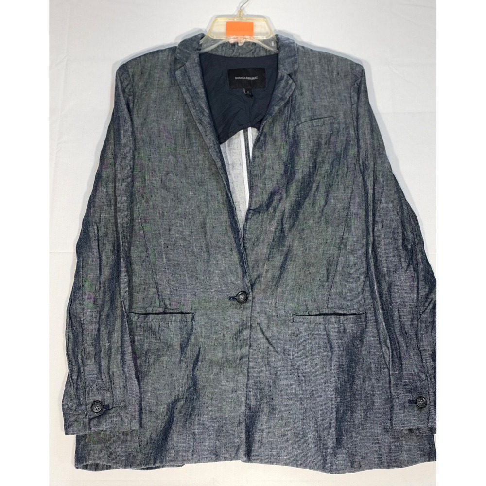 Banana Republic Womens Blue Linen One Button Blazer Jacket Size 6 402079-01